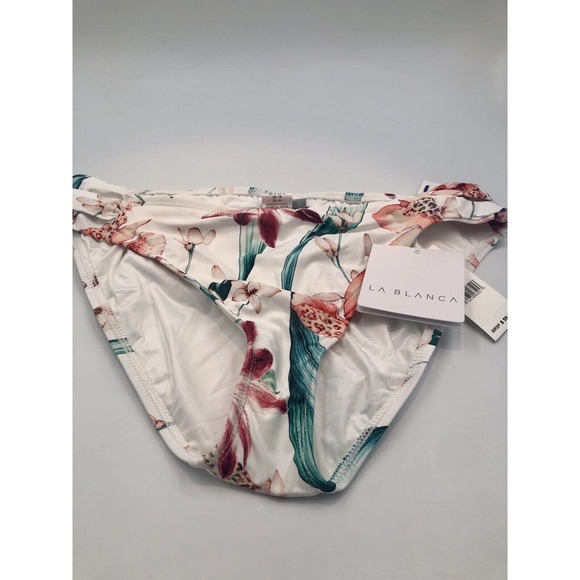La Blanca Women Side Shirred Hipster Bikini Swimsuit‎ Bottom White Floral 12 NWT - Picture 1 of 5